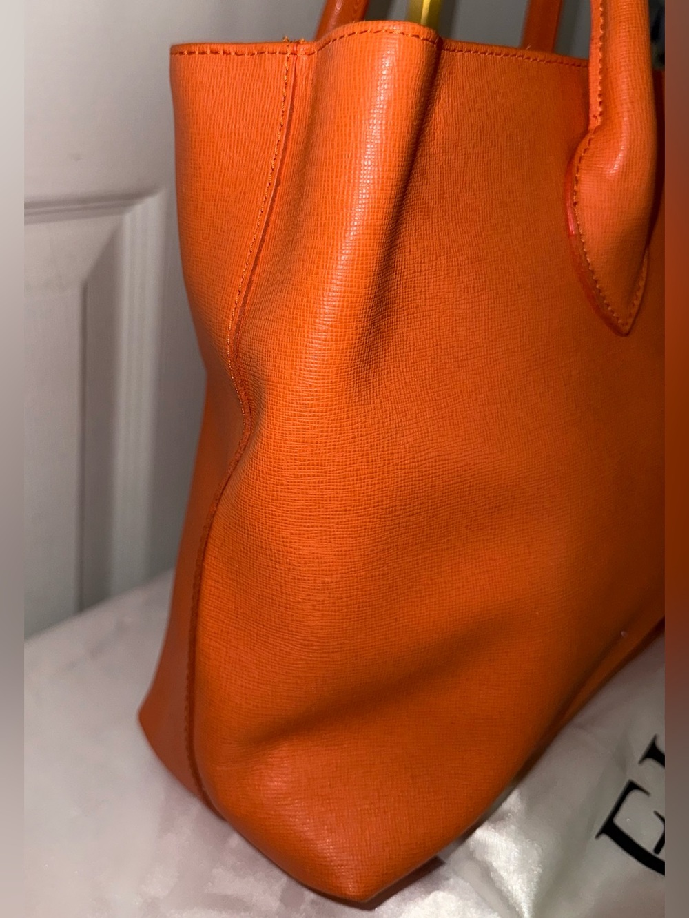 Furla Bright Orange Leather Tote with Top Handles - Picture 8 of 11